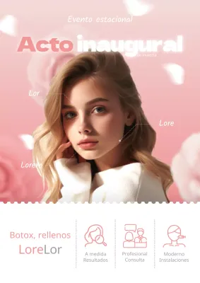 Lujoso anuncio de procedimientos dermatológicos en rosa y blanco