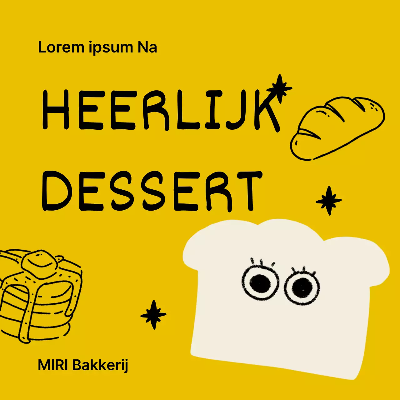 Eenvoudig bakkerijcafé-menu in geel en beige met een kortingsadvertentie
