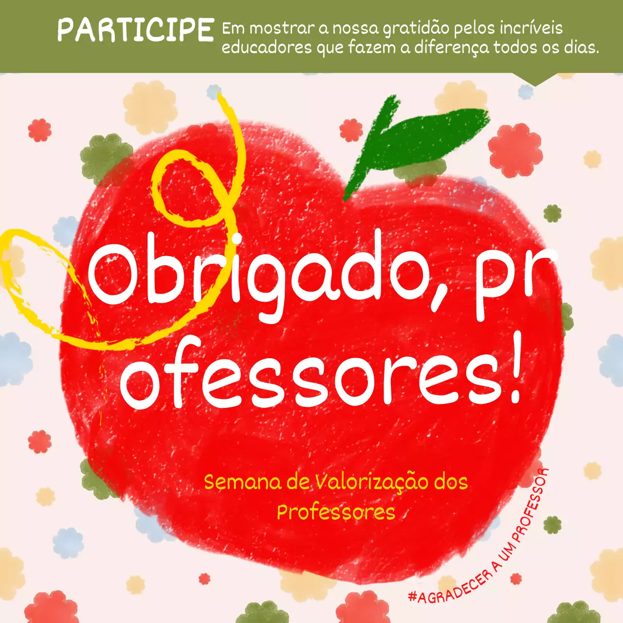 Publicidade de agradecimento aos professores em vermelho e verde
