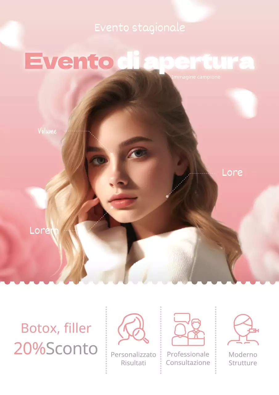 Pubblicità di lusso per procedure dermatologiche in rosa e bianco