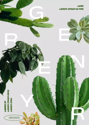 Trendy plantenbakken flyer met planten in grijs en groen