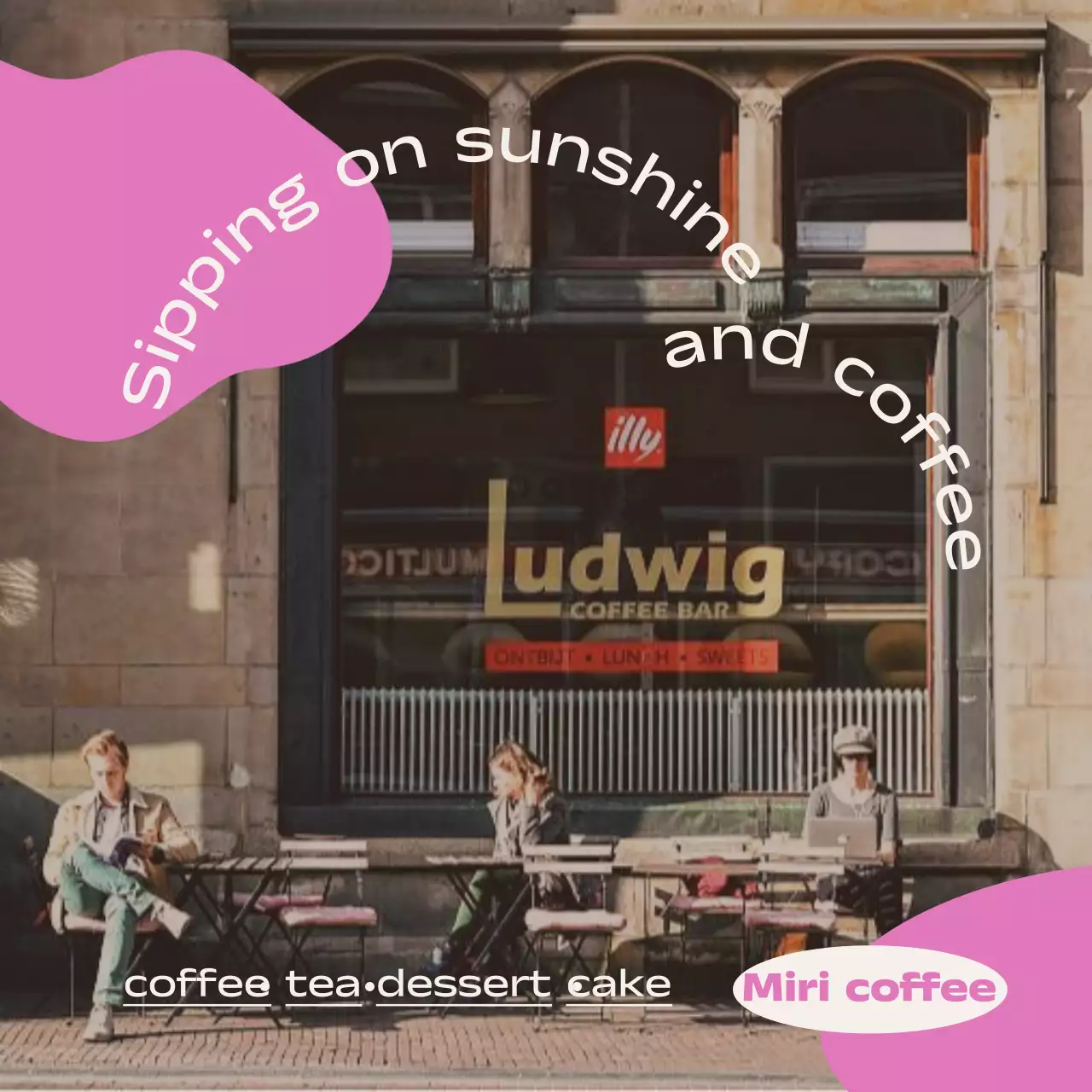 Clean cafe props with sentimental photos and geometric shapes