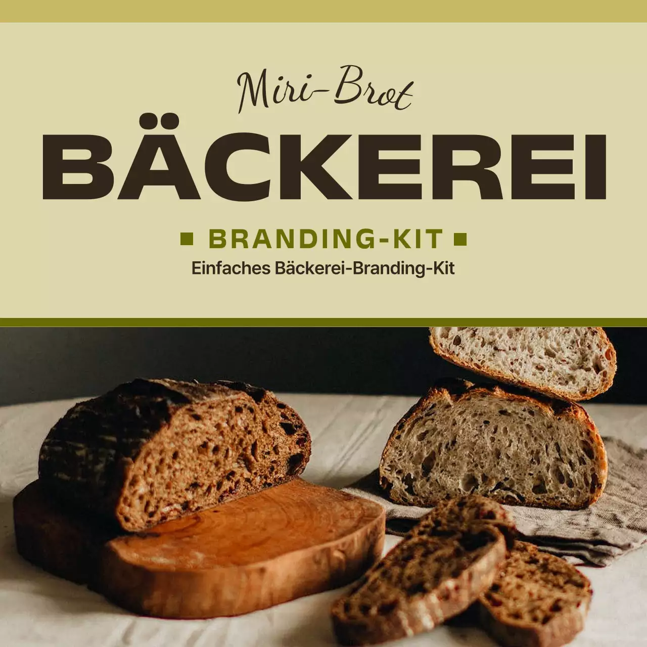 Ein minimalistischer Bäckerei-Markenpfosten in Gelb und Khaki