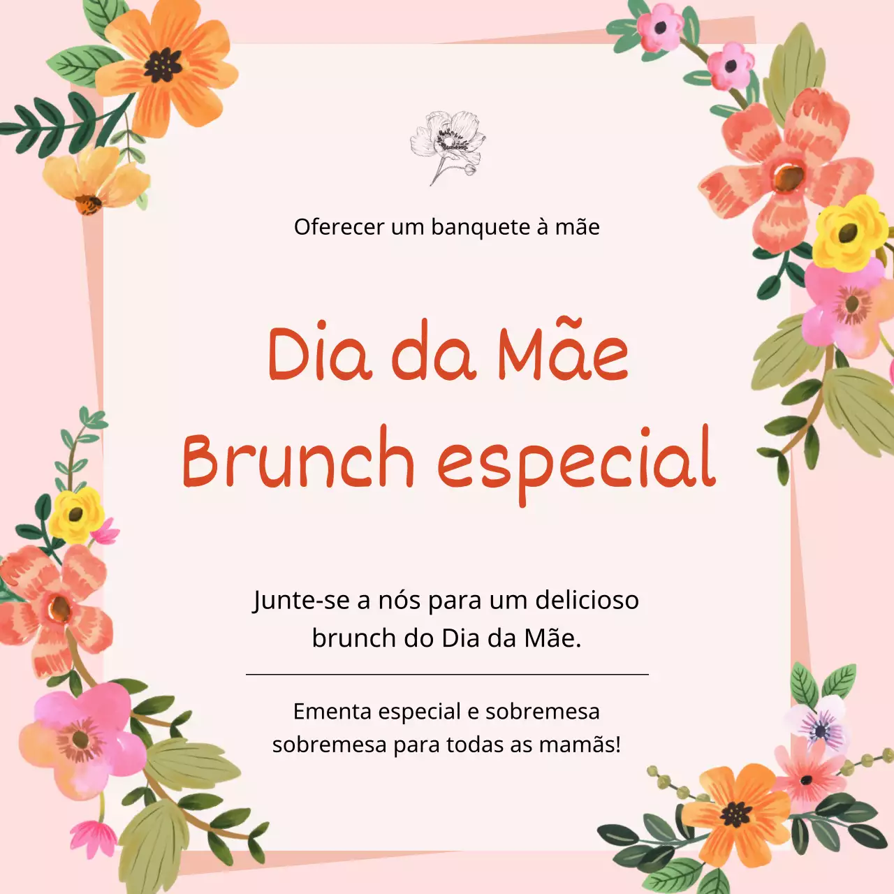 Anúncio de brunch elegante rosa e verde para o Dia da Mãe