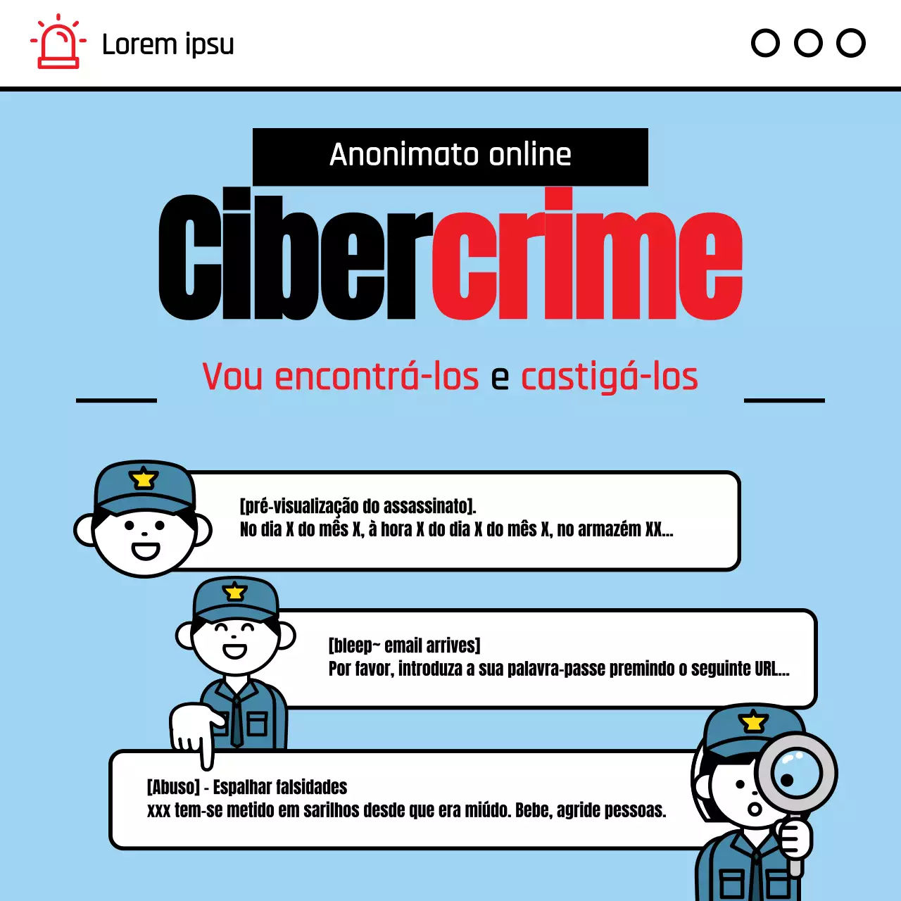 Um simples aviso de cibercrime em azul claro e vermelho