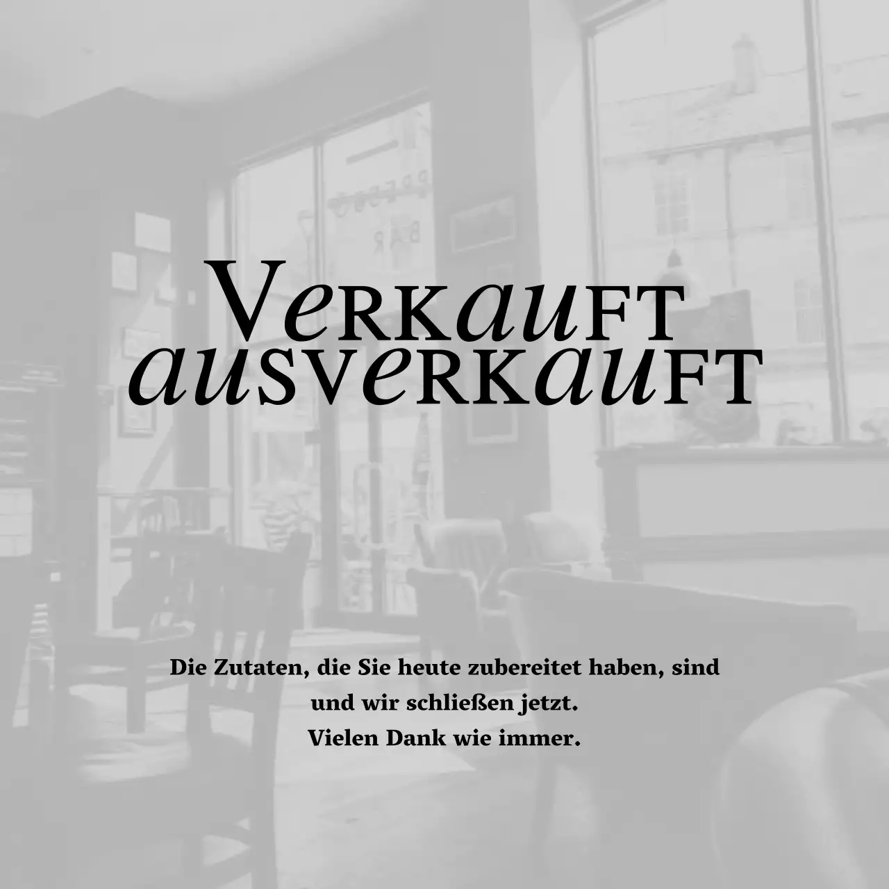 Minimalistische Cafe-Ankündigung in Grau und Schwarz-Weiß