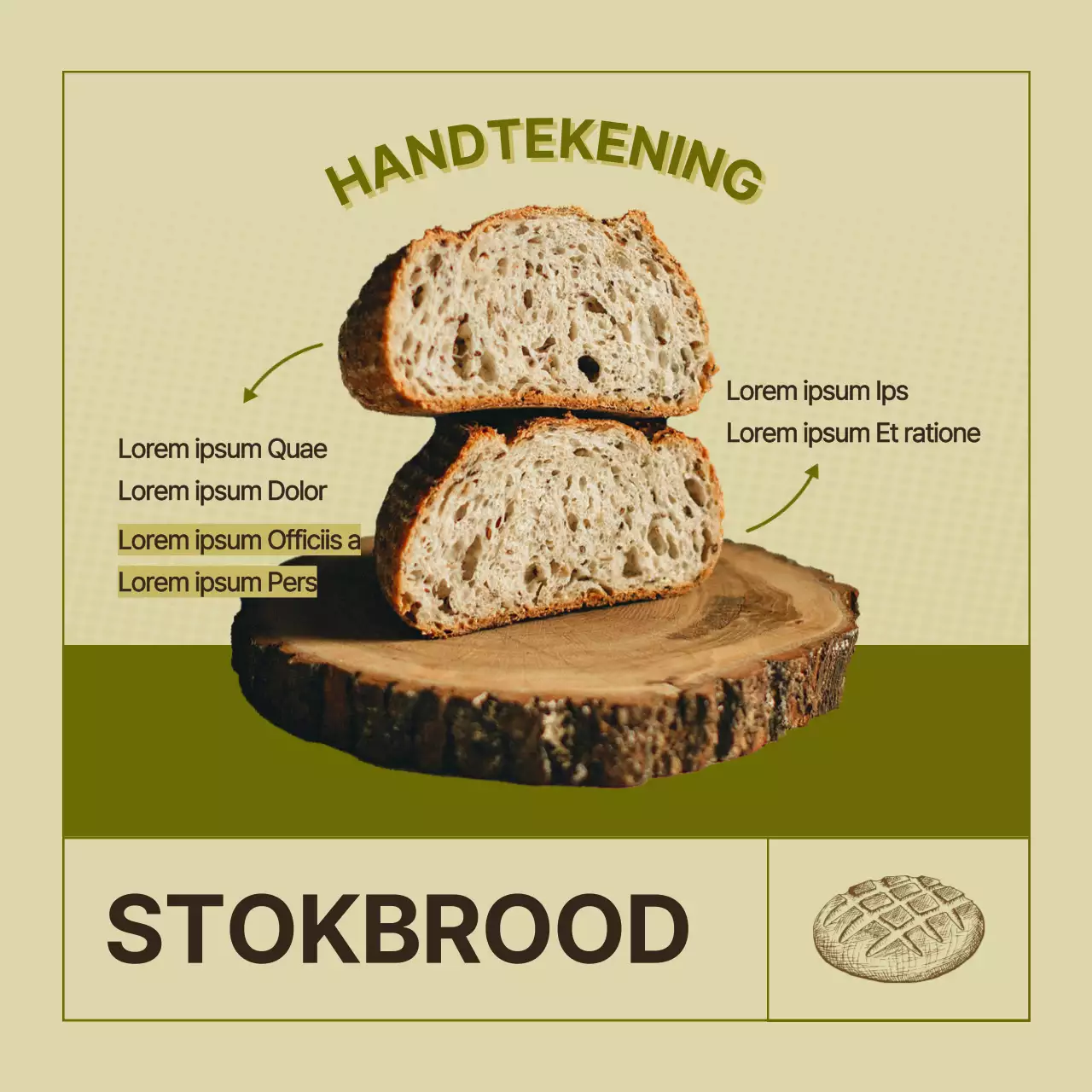 Een minimalistisch bakkerijmerk in geel en kaki