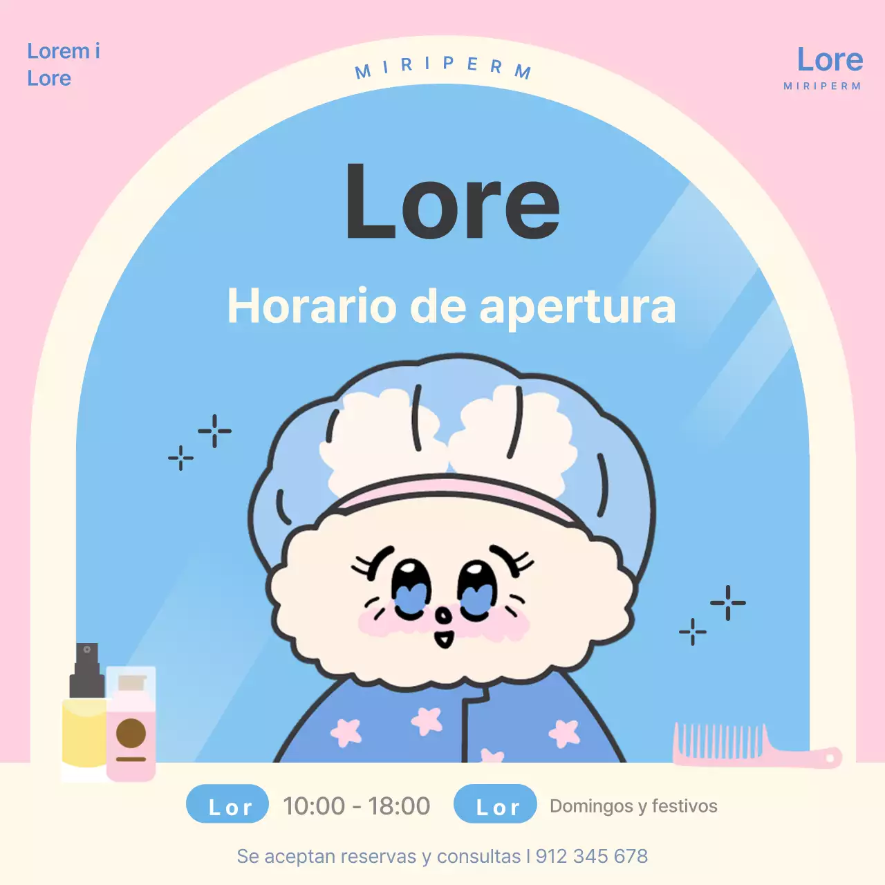 Promociona el horario de apertura de tu salón en azul claro y rosa