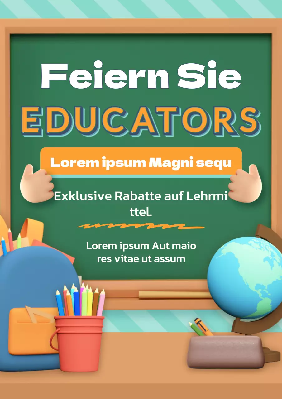 Grüner und orangefarbener Kitschverkauf zum Lehrertag Werbung