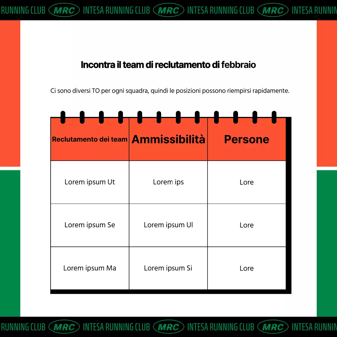 Reclutamento di membri per un club di corsa arancione kitsch