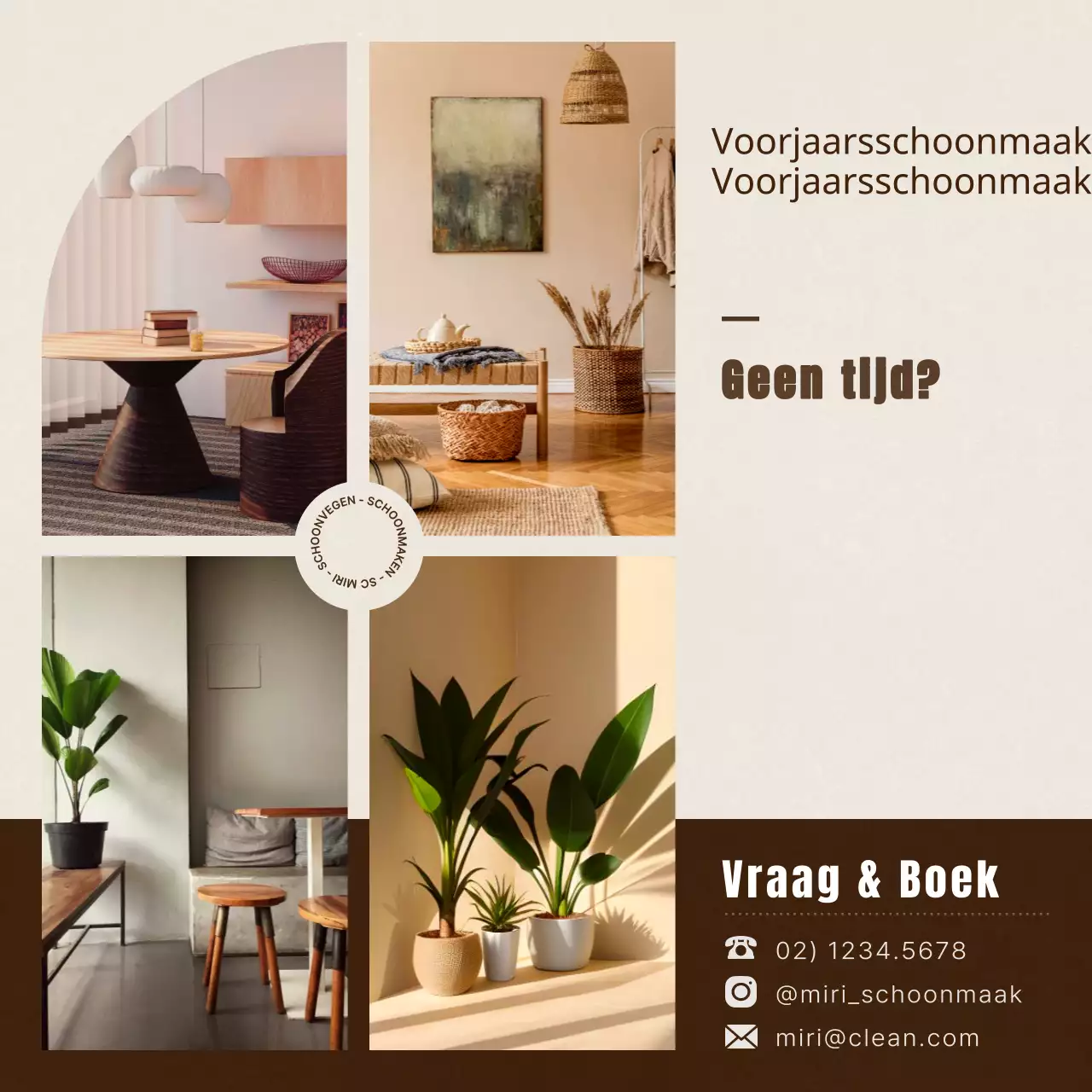 Een modern schoonmaakbedrijf promoten in beige en bruin