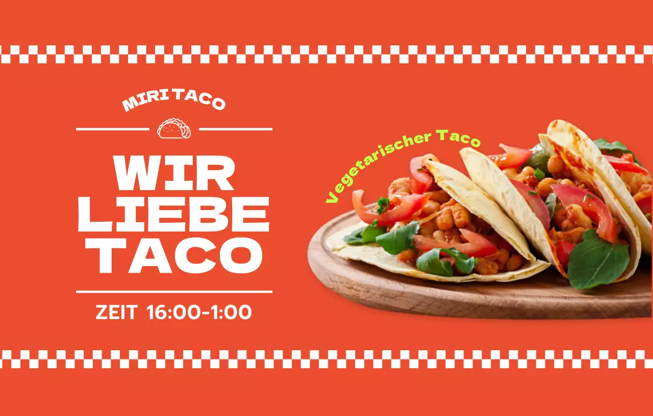Ein kühnes, farbenfrohes Design mit Taco-Fotos