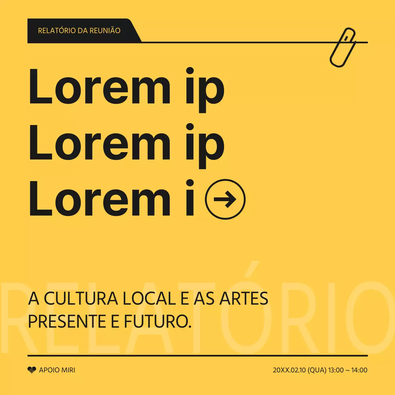 Um simples relatório amarelo e preto dos resultados da reunião