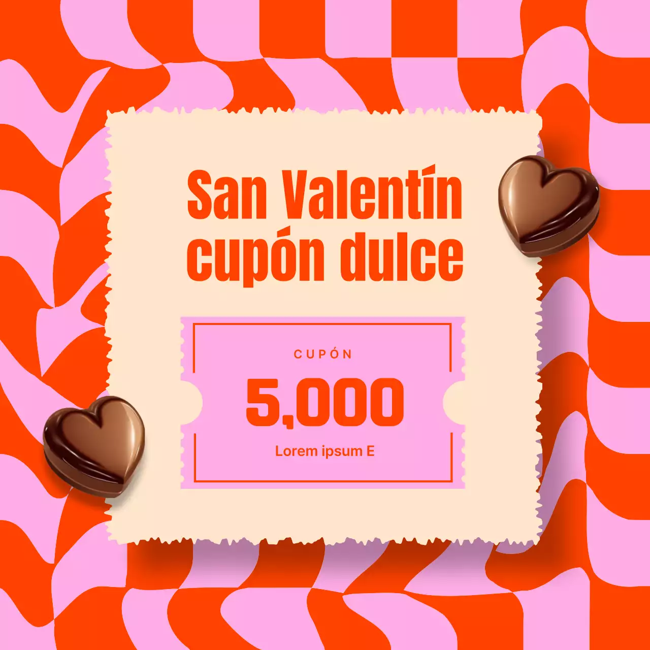 Anuncio pop art de rebajas de San Valentín en naranja y rosa