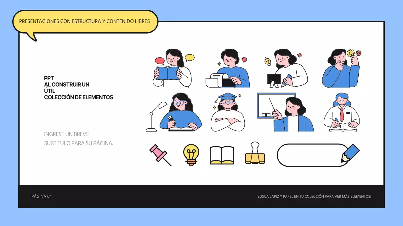 Presentación de los elementos de estudio azul y amarillo