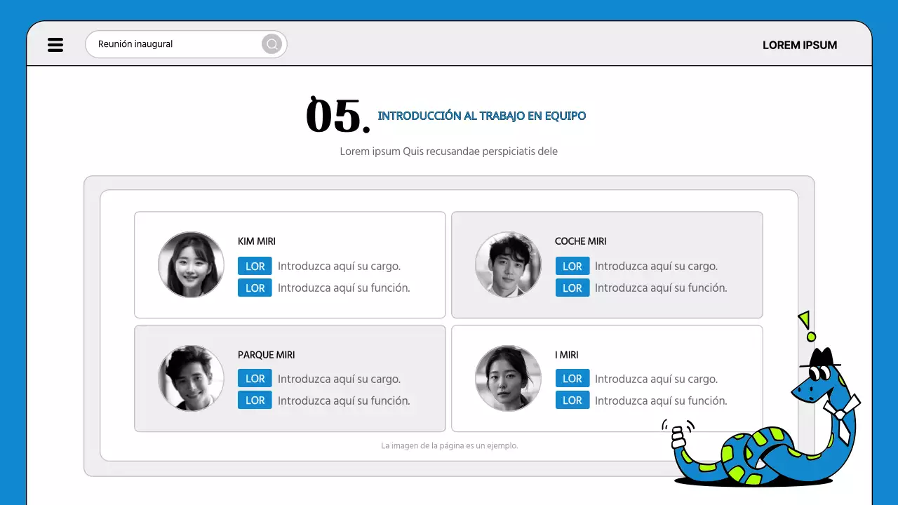 Un sencillo orden del día de reunión de inicio de proyecto en azul y fluorescente