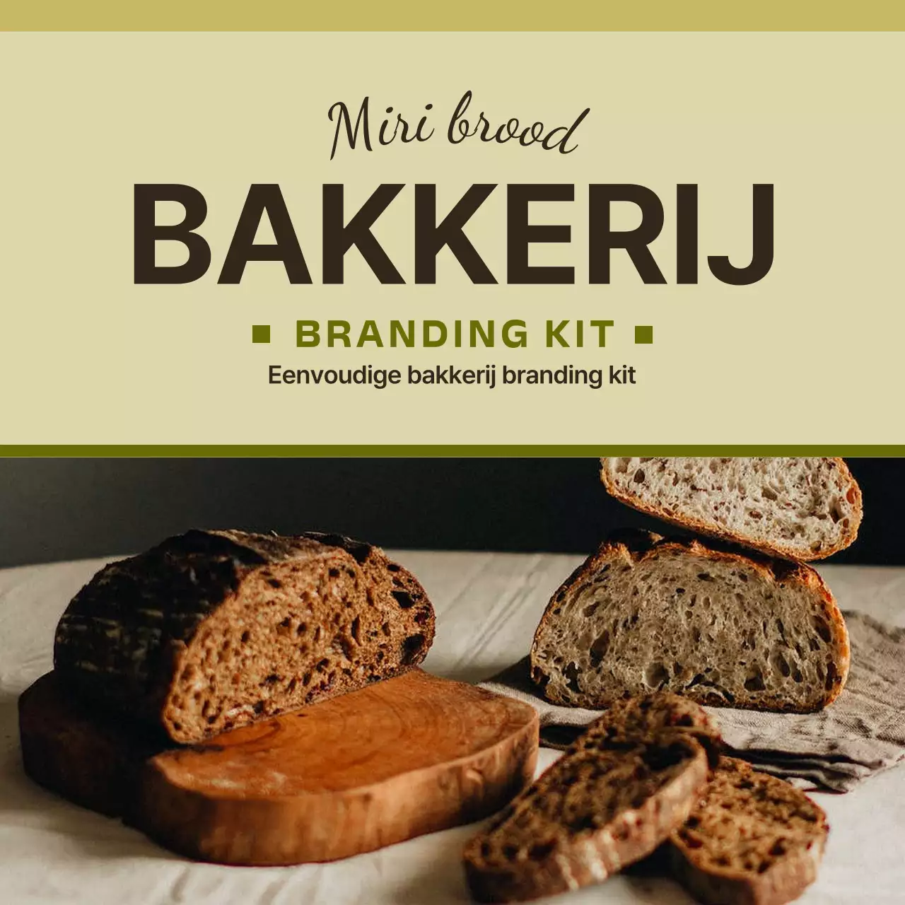 Een minimalistisch bakkerijmerk in geel en kaki