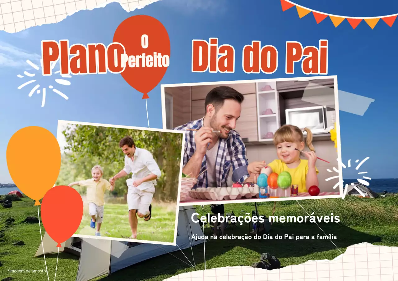 Anúncio para evento ao ar livre do Dia do Pai em laranja e azul celeste Kitsch