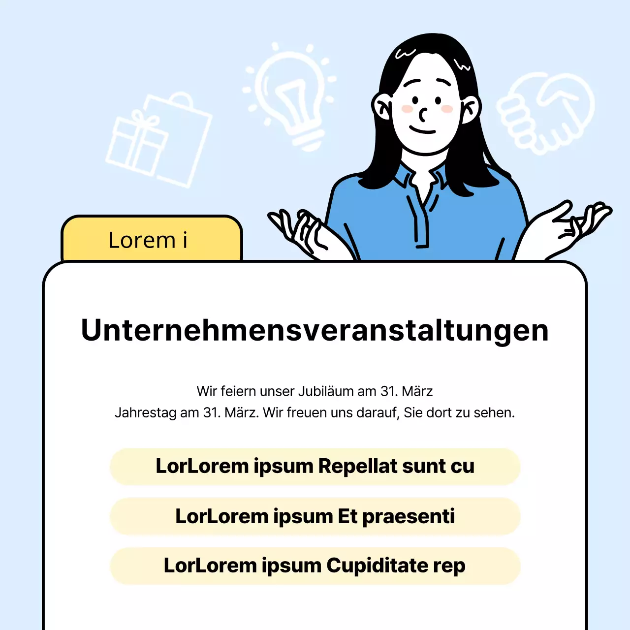 Eine einfache Geschäftsanzeige in Gelb und Hellblau