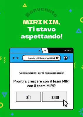 Un semplice annuncio di benvenuto al lavoro in verde e blu