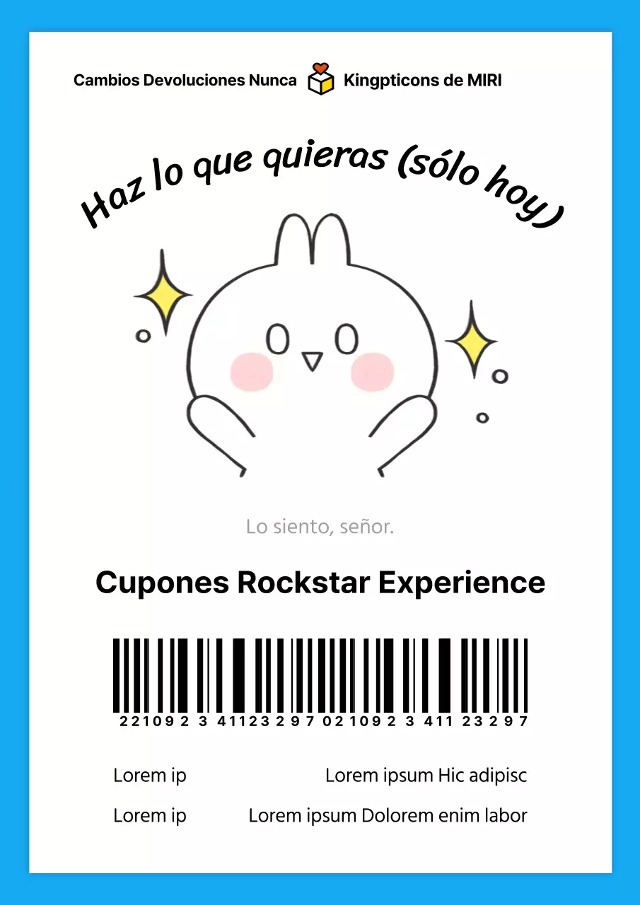 Bonito cupón de inauguración azul y blanco