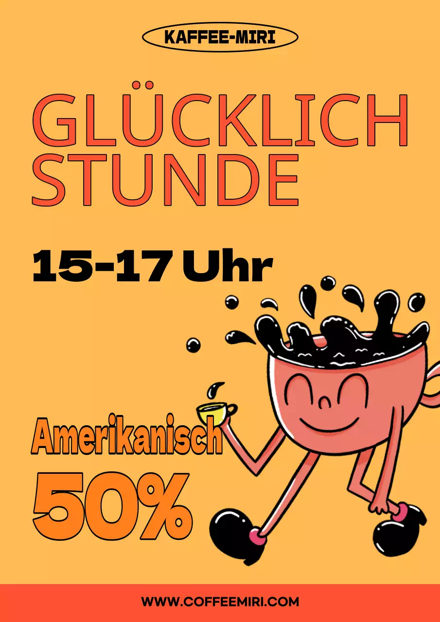 Werbung für ein orangefarbenes, kitschiges Café-Event