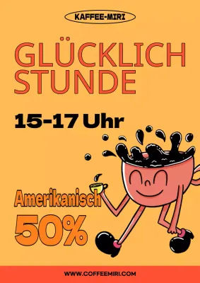 Werbung für ein orangefarbenes, kitschiges Café-Event