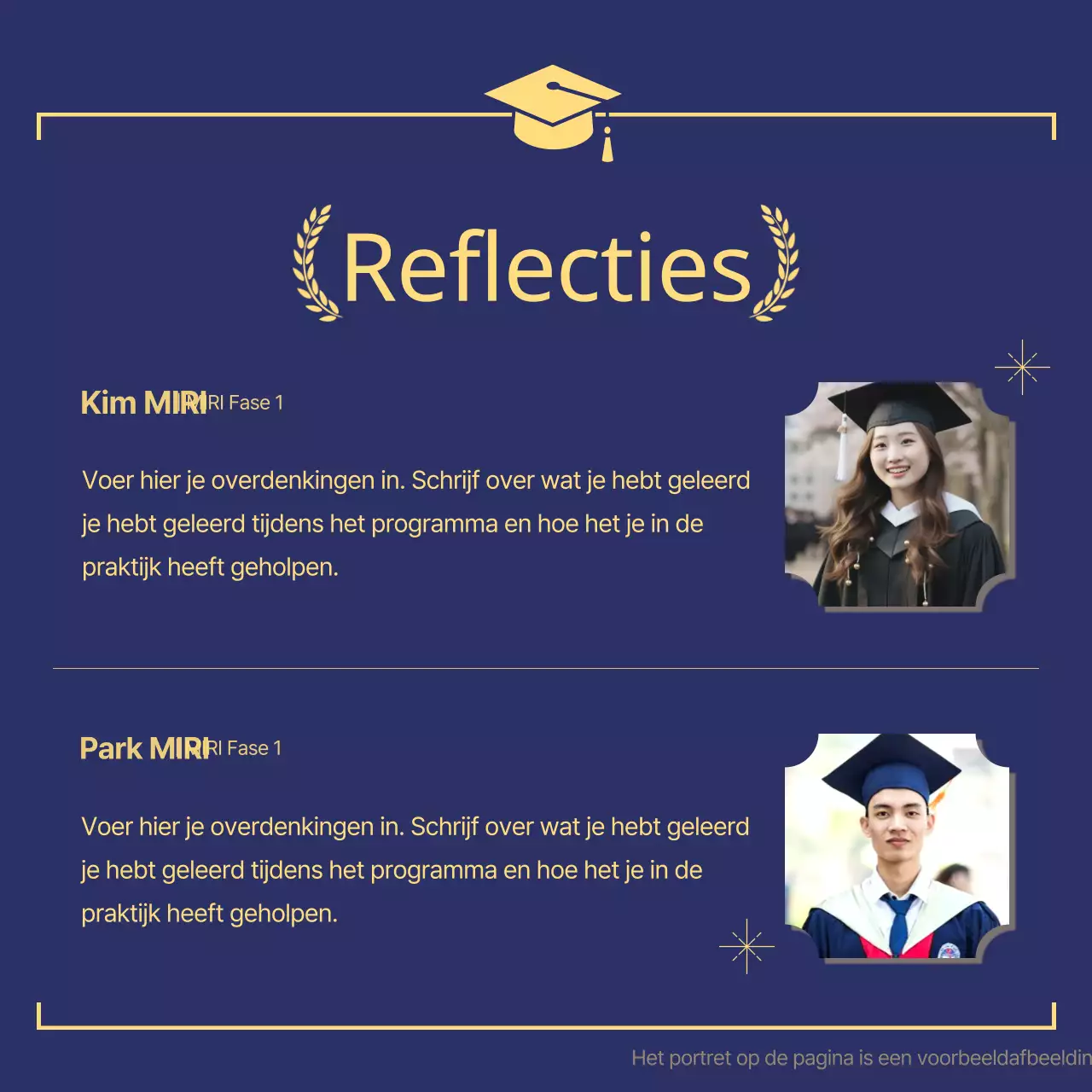 Een klassieke afstudeerpaal in marineblauw en goud