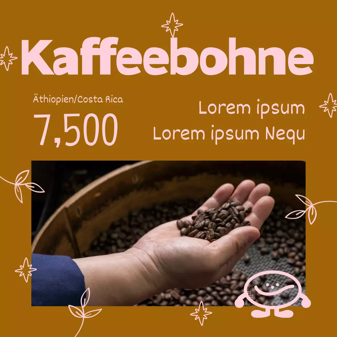 Eine Pop-Art-Kollektion von Café-Ankündigungen in Braun und Rosa Newsletter