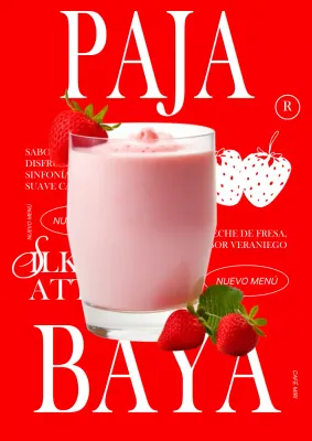 Moderno anuncio de zumo de fresa en rojo y blanco