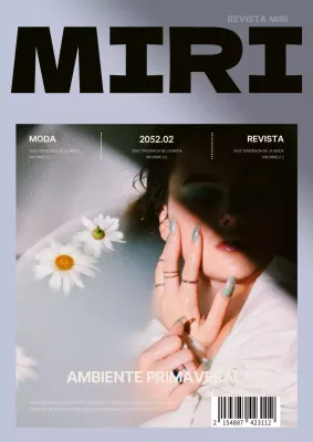 Portada de revista de moda primaveral sencilla en lavanda y negro