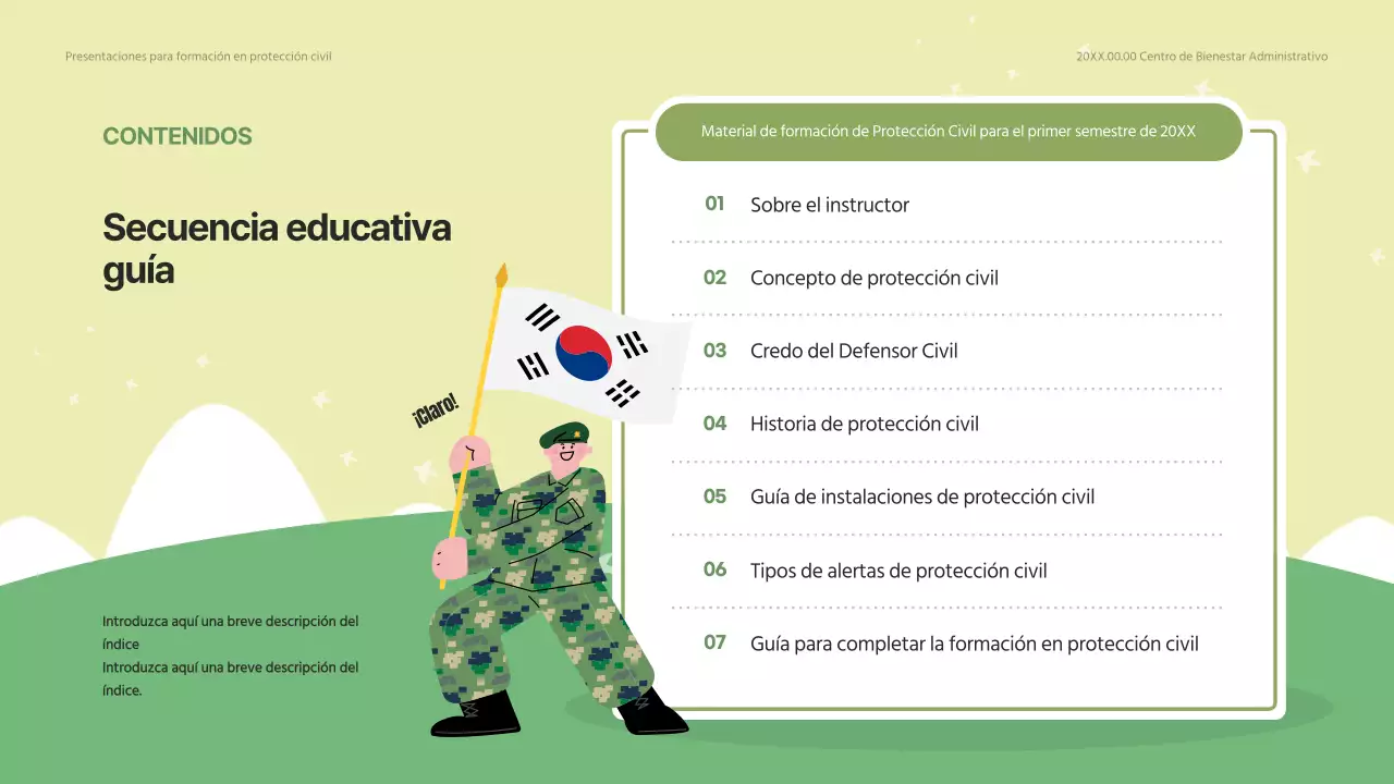 Formación moderna de protección civil en verde y verde lima.