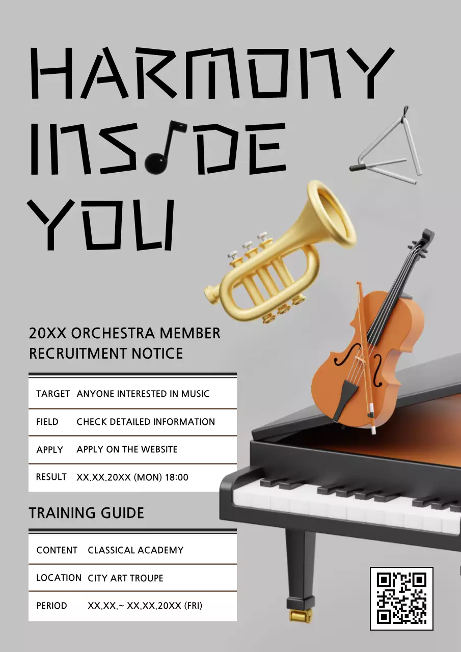 Grey Modern Orchestra Recruitment Poster