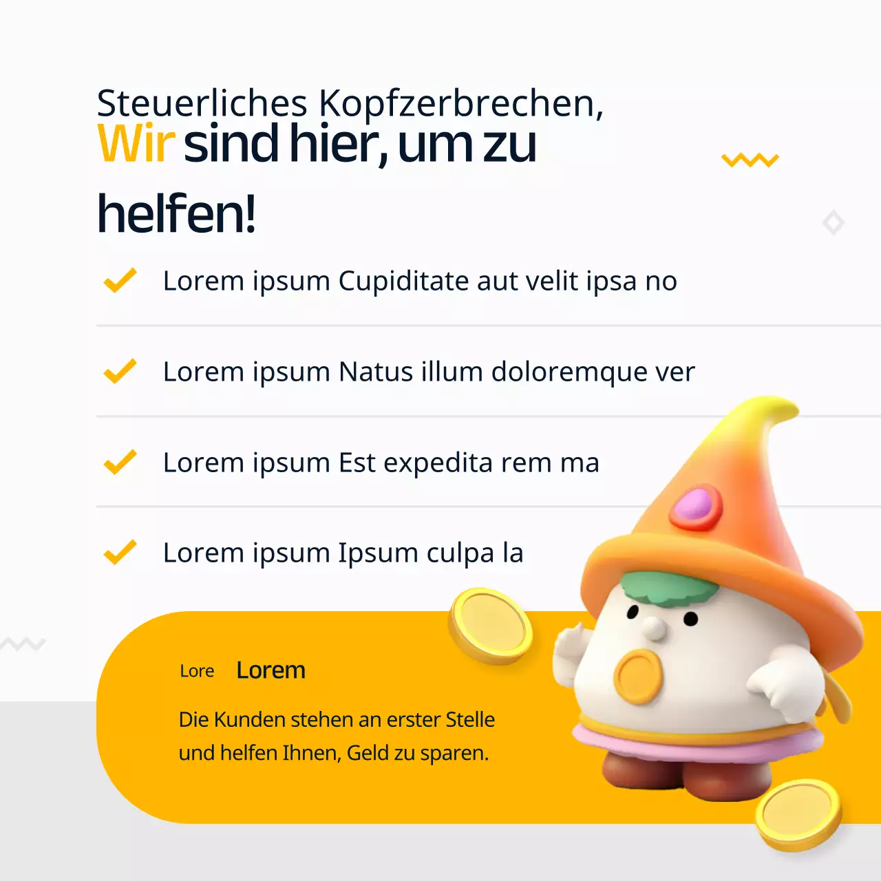 Werbung für eine moderne Steuer- und Wirtschaftsprüfungsgesellschaft in Gelb und Schwarz