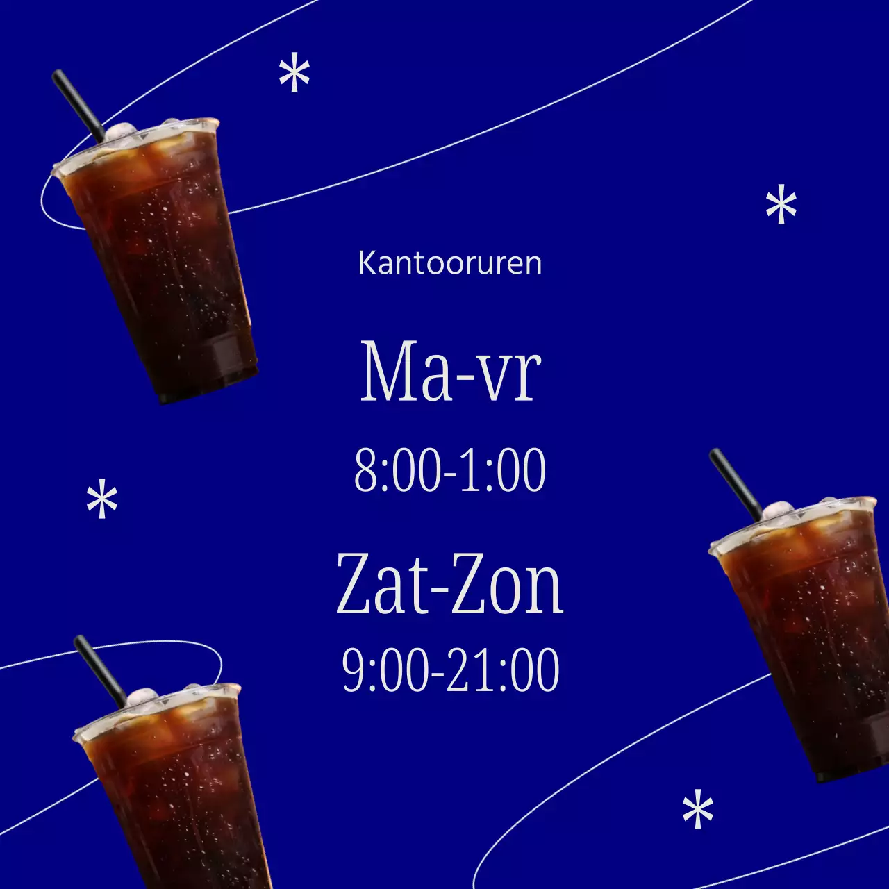 Een eenvoudig blauw en wit café reclamebord