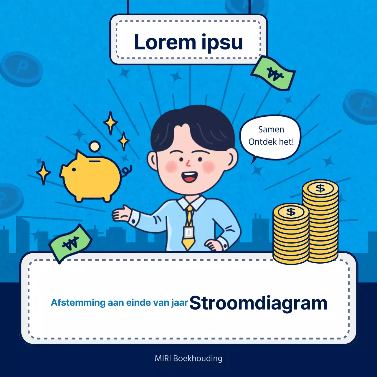 Eenvoudige eindejaarsboekhouding in lichtblauw en marineblauw