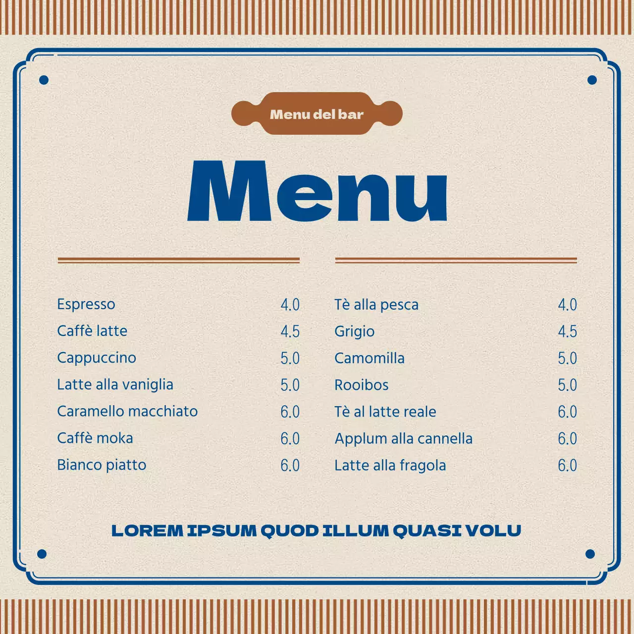 Annuncio di caffè retrò in marrone e blu