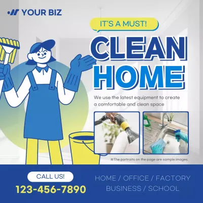 Blue Modern Cleaning Promotion Social Media Post