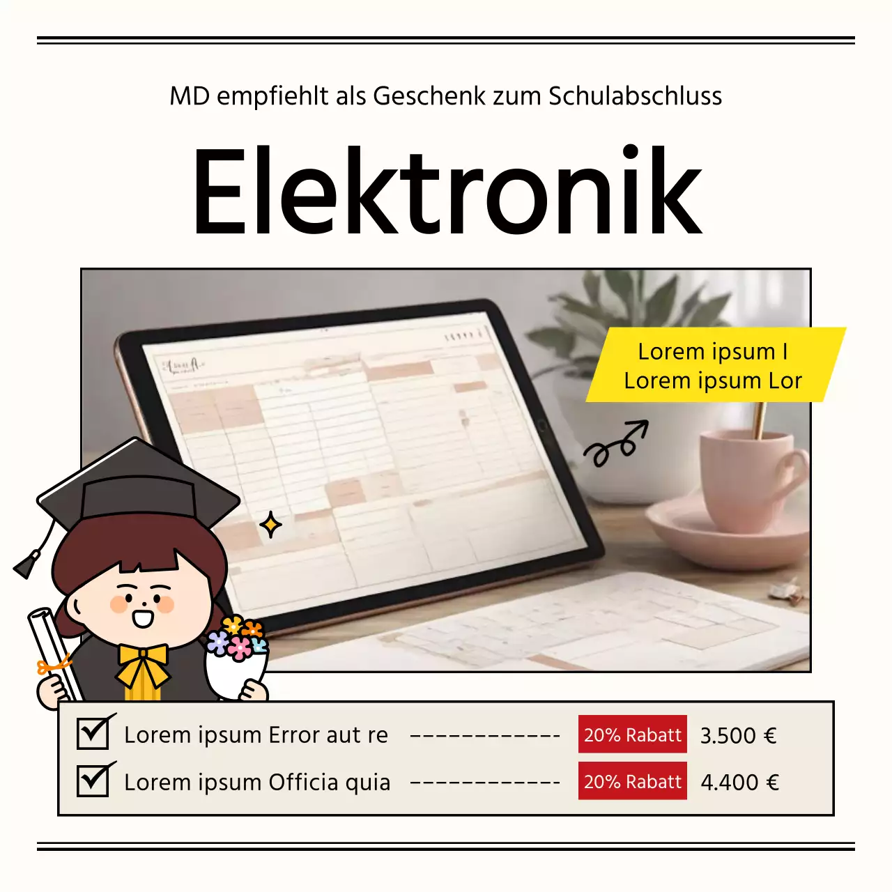 Schlichte Geschenke für den Schulabschluss in Schwarz und Elfenbein