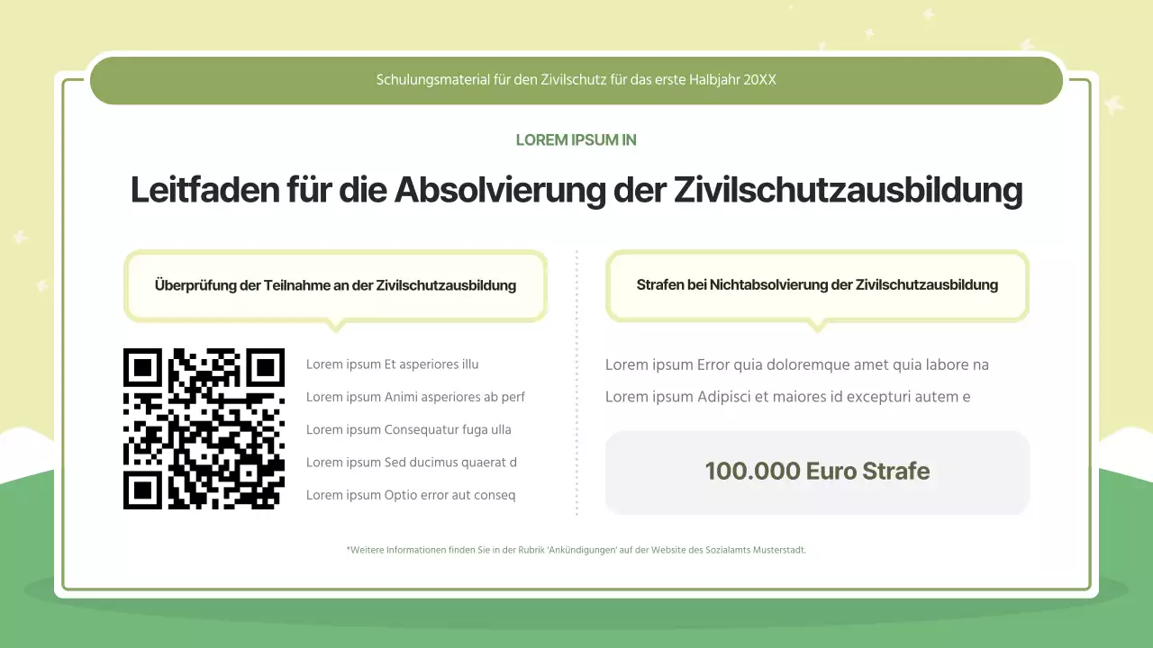 Moderne Zivilschutzausbildung in Grün und Lindgrün.