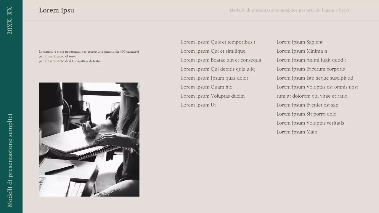 Una semplice proposta di presentazione in verde e beige