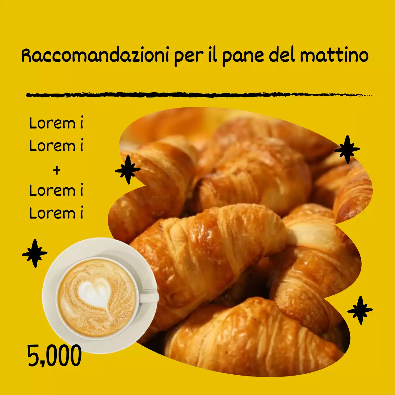 Menu semplice di una panetteria in giallo e beige con un annuncio di sconto