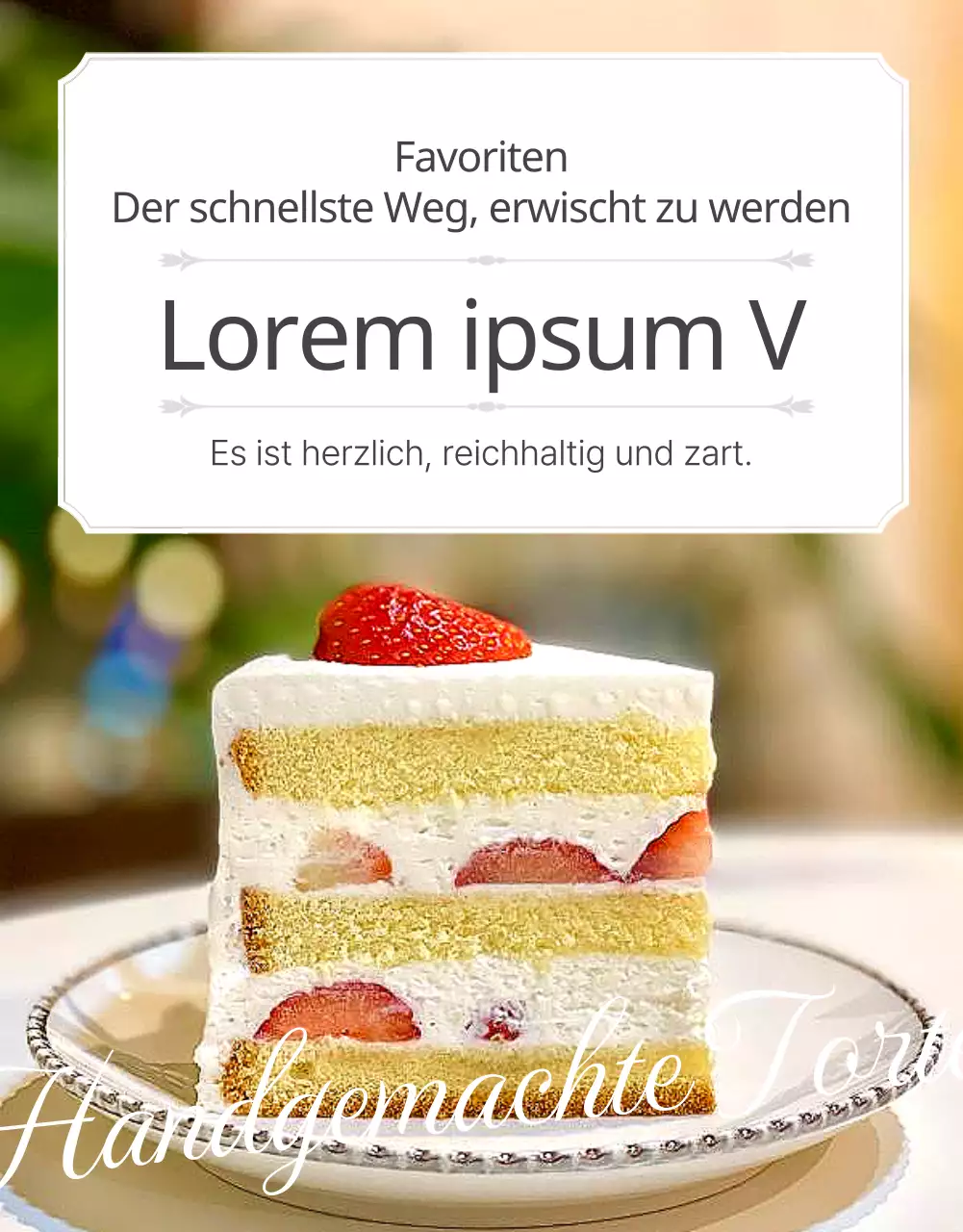 Werbung für eine klassische Bäckertorte in Beige