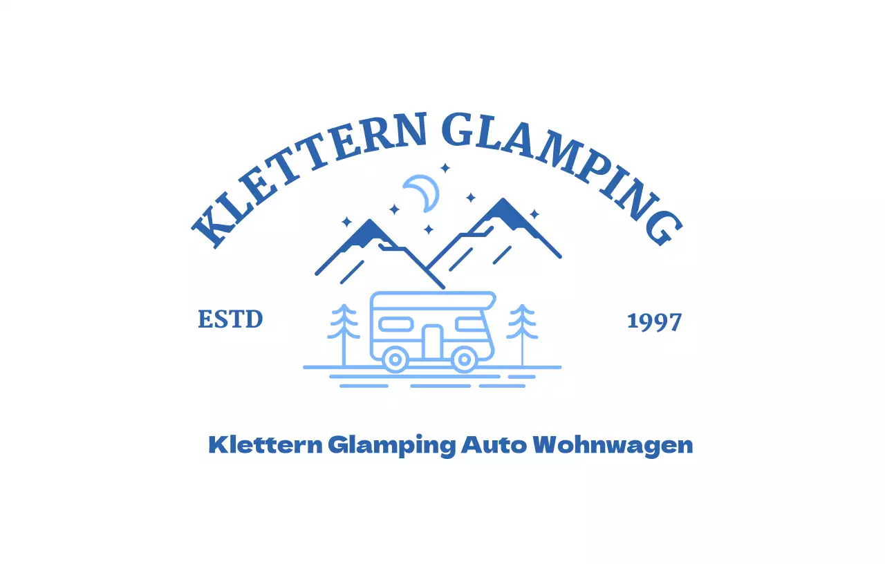 Campingladen mit Berg-, Mond- und Wohnmobilillustrationen