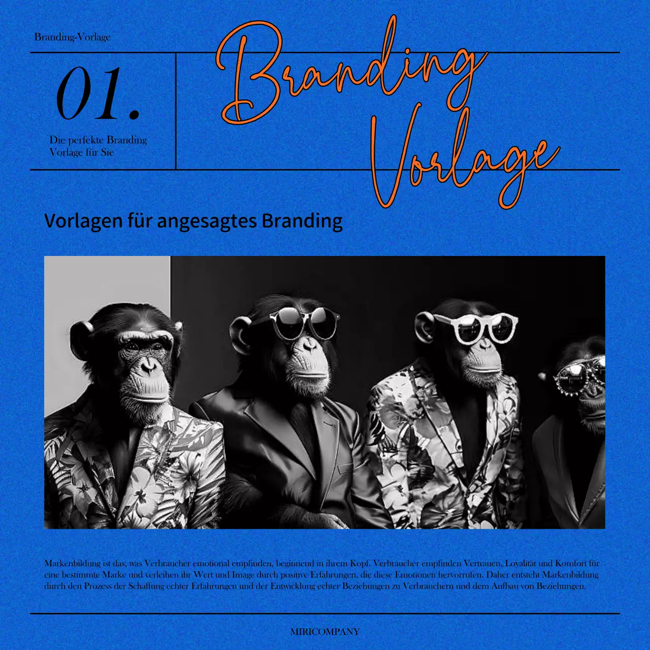 Eine einfache blaue und orangefarbene Markenaussage