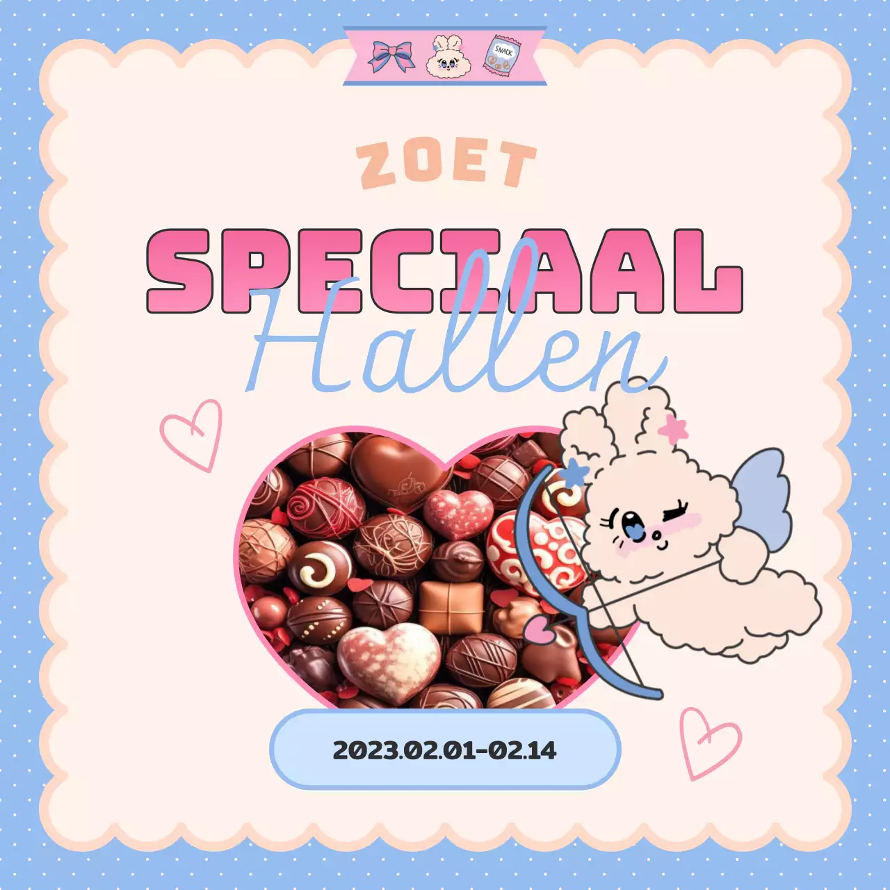 Een schattige Valentijnsadvertentie in roze en lichtblauw