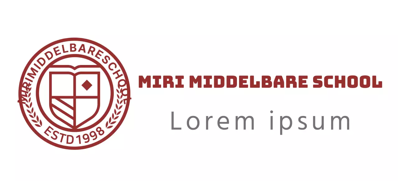 Middelbare school logo in de vorm van een cirkelvormig onderwijssymbool in bordeauxrood