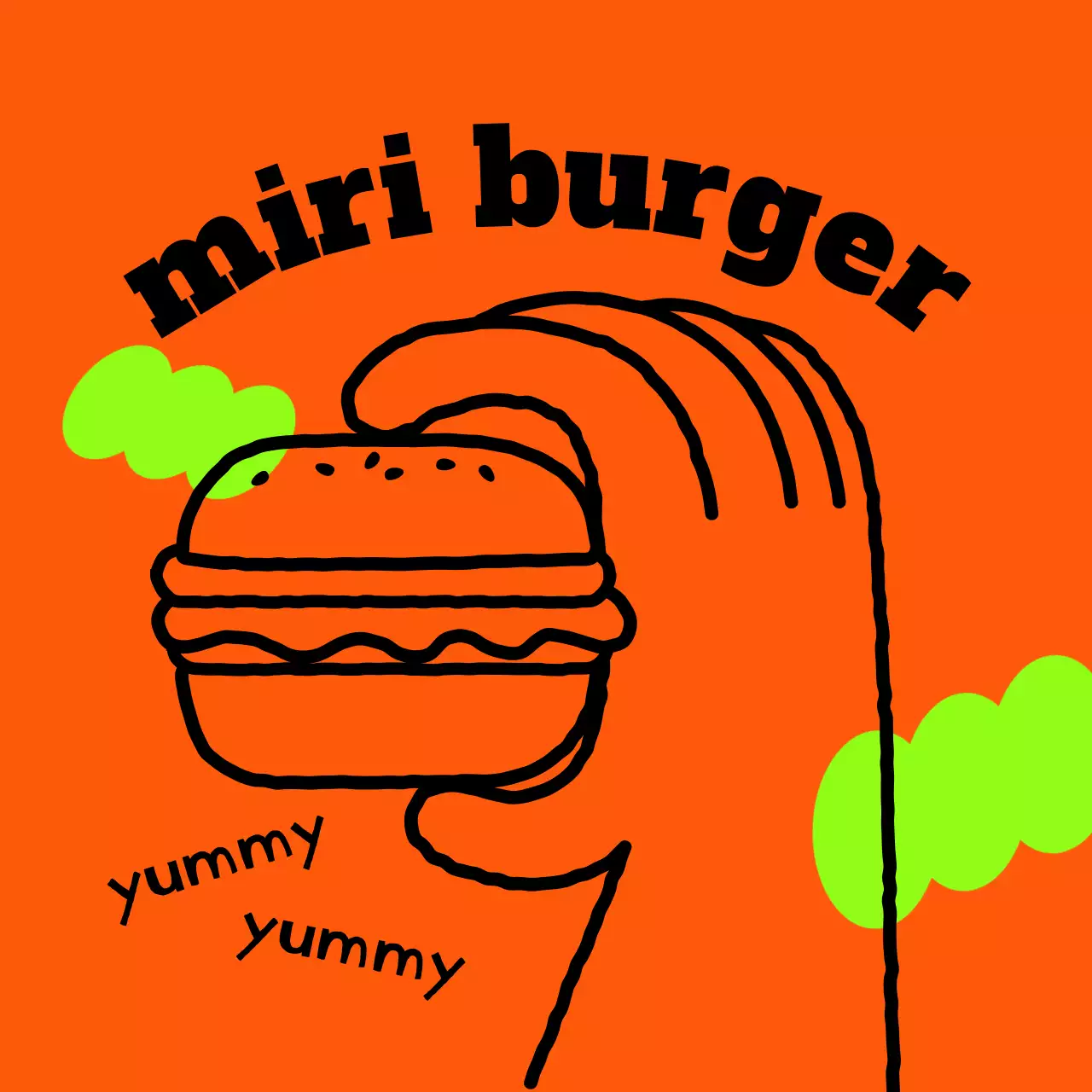 ビビッドな色使いの落書きイラストが描かれたハンバーガー店