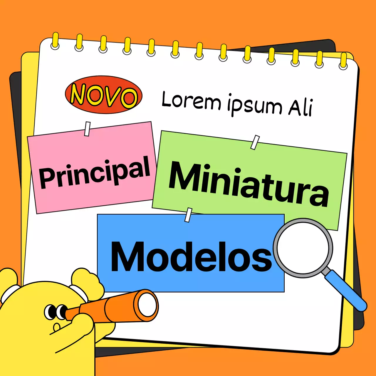 Publicação da miniatura principal do boletim informativo com acentos laranja e amarelos