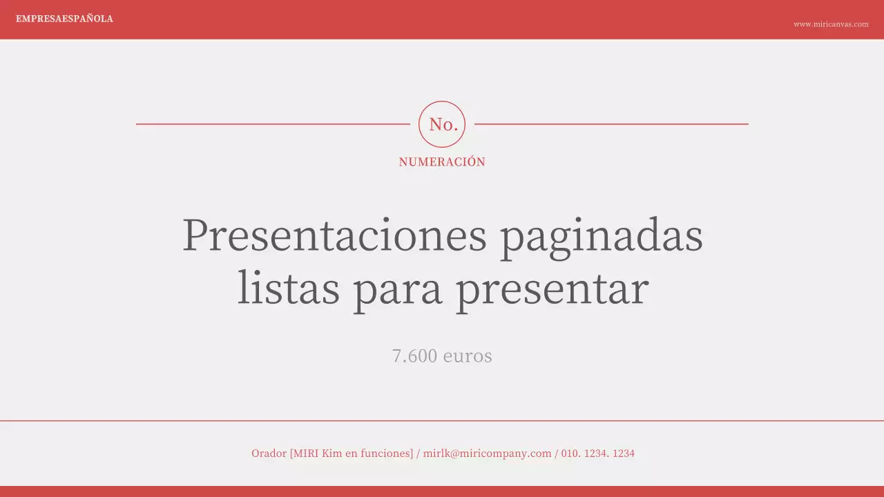 Presentación minimalista de la numeración en rojo marfil